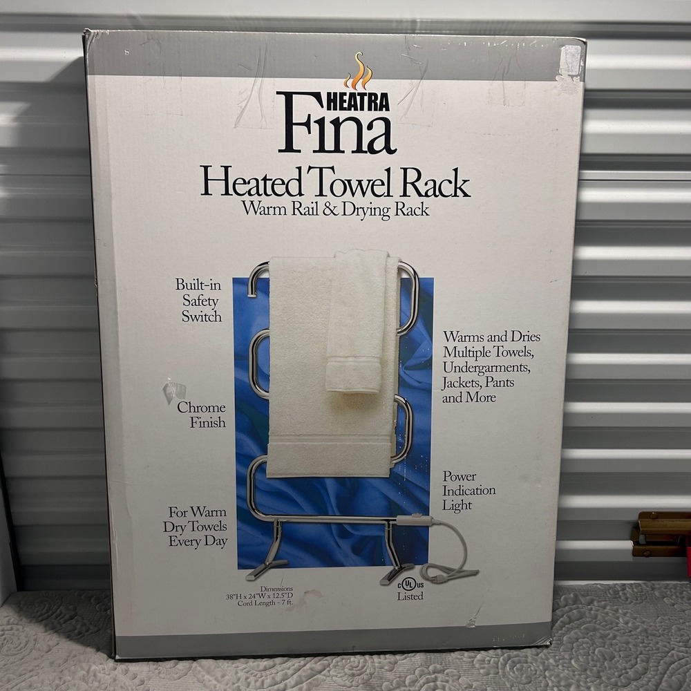 Heatra Fina Heated Towel Rack Freestanding Chrome Drying Warm Rail 38x24x12.5